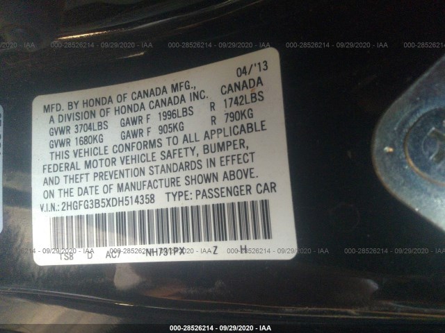 Photo 8 VIN: 2HGFG3B5XDH514358 - HONDA CIVIC CPE 