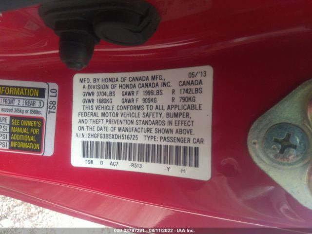 Photo 8 VIN: 2HGFG3B5XDH516725 - HONDA CIVIC CPE 