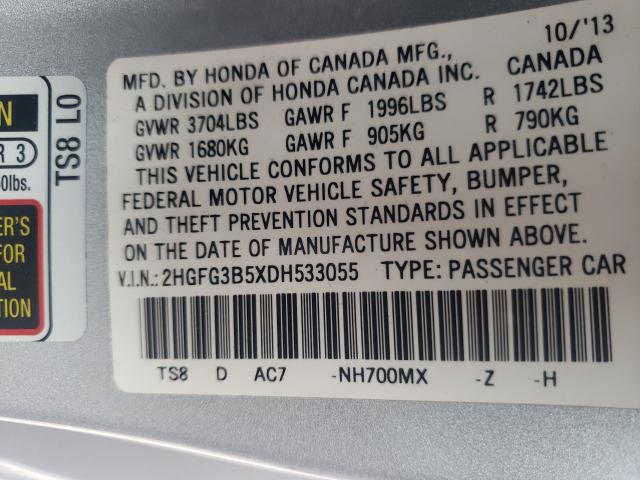 Photo 9 VIN: 2HGFG3B5XDH533055 - HONDA CIVIC LX 