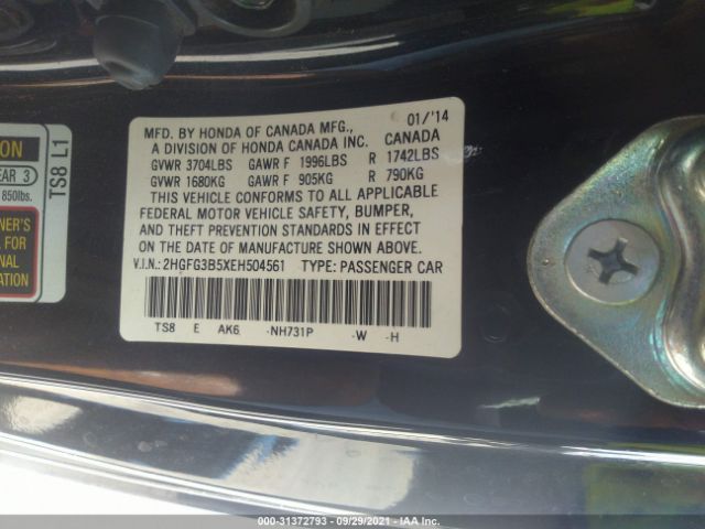 Photo 8 VIN: 2HGFG3B5XEH504561 - HONDA CIVIC COUPE 