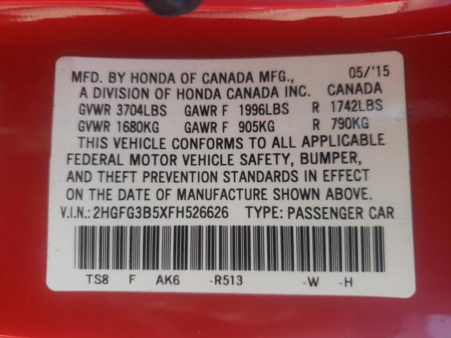 Photo 9 VIN: 2HGFG3B5XFH526626 - HONDA CIVIC LX 