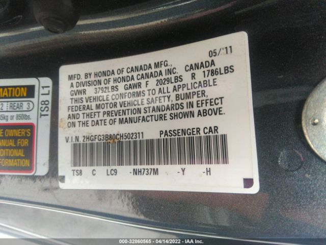 Photo 8 VIN: 2HGFG3B80CH502311 - HONDA CIVIC CPE 