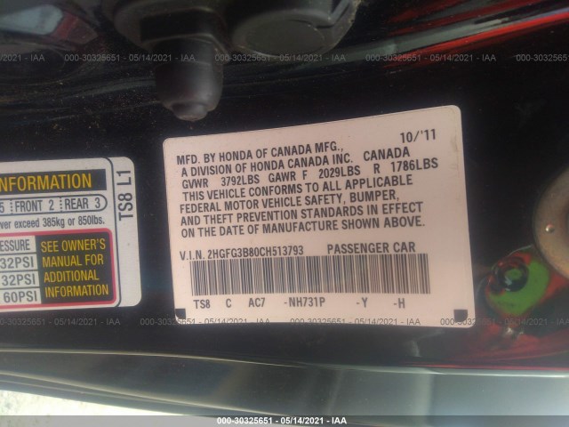 Photo 8 VIN: 2HGFG3B80CH513793 - HONDA CIVIC CPE 