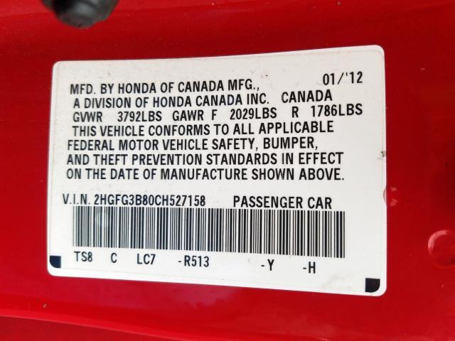 Photo 9 VIN: 2HGFG3B80CH527158 - HONDA CIVIC EX 