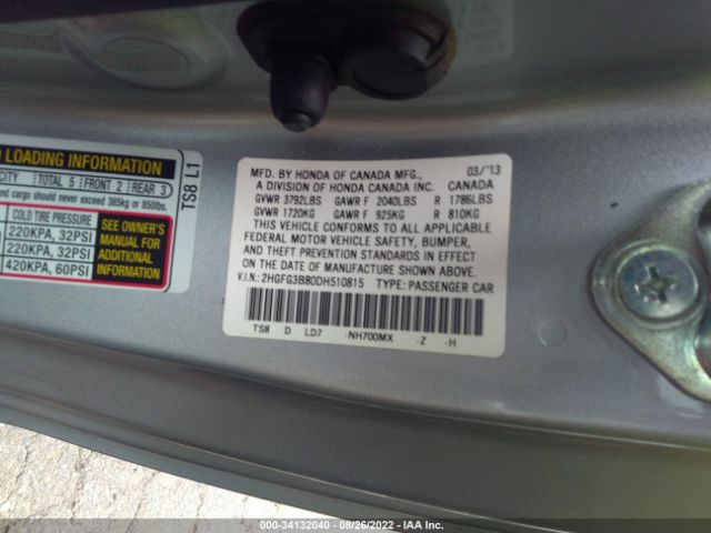 Photo 8 VIN: 2HGFG3B80DH510815 - HONDA CIVIC CPE 