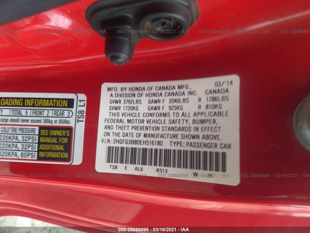 Photo 8 VIN: 2HGFG3B80EH516180 - HONDA CIVIC COUPE 