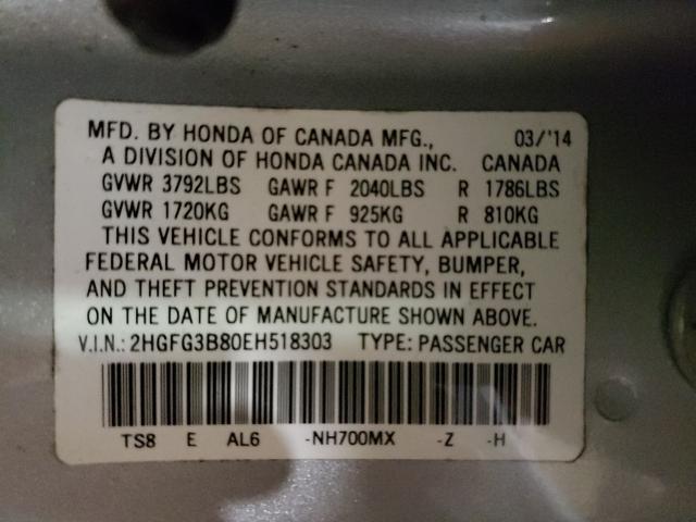 Photo 9 VIN: 2HGFG3B80EH518303 - HONDA CIVIC 