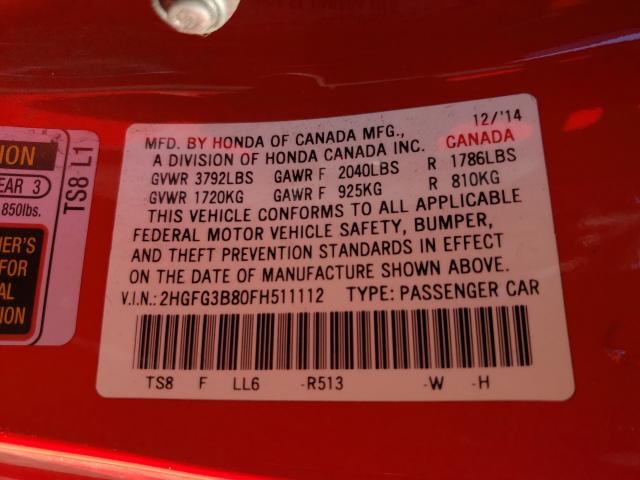 Photo 9 VIN: 2HGFG3B80FH511112 - HONDA CIVIC EX 