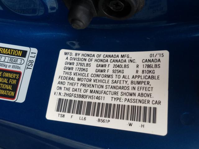 Photo 9 VIN: 2HGFG3B80FH514611 - HONDA CIVIC EX 