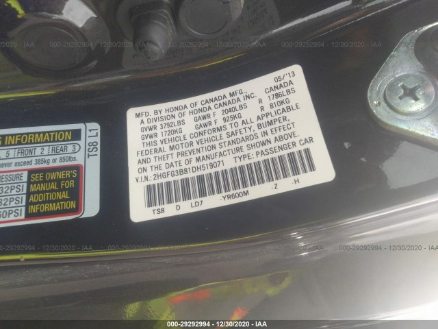 Photo 8 VIN: 2HGFG3B81DH519071 - HONDA CIVIC CPE 