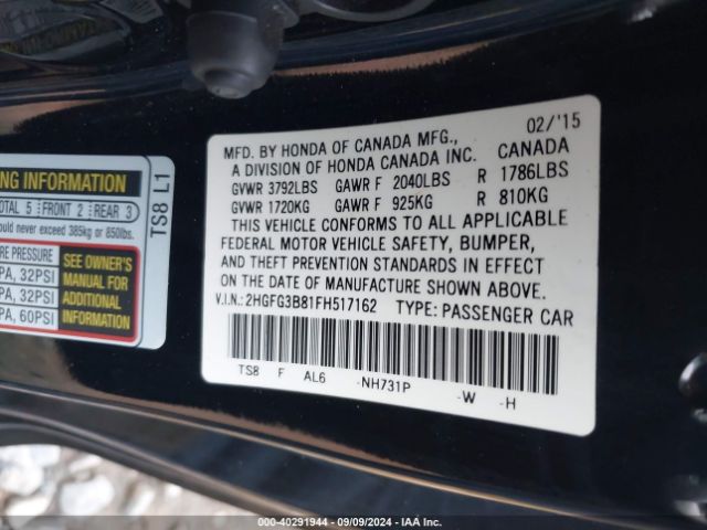 Photo 8 VIN: 2HGFG3B81FH517162 - HONDA CIVIC 