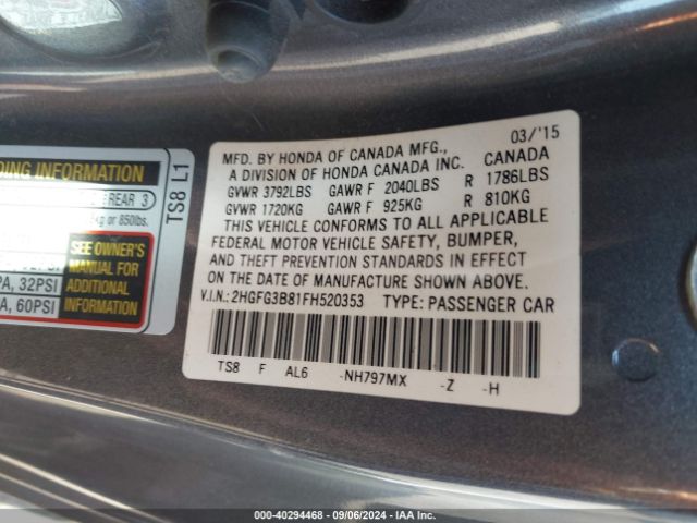 Photo 8 VIN: 2HGFG3B81FH520353 - HONDA CIVIC 