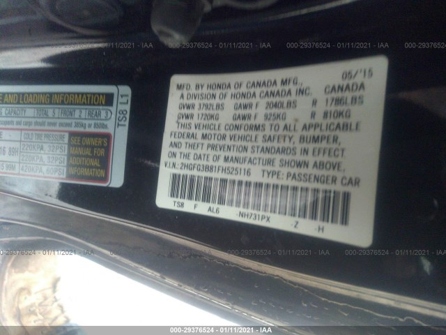 Photo 8 VIN: 2HGFG3B81FH525116 - HONDA CIVIC 