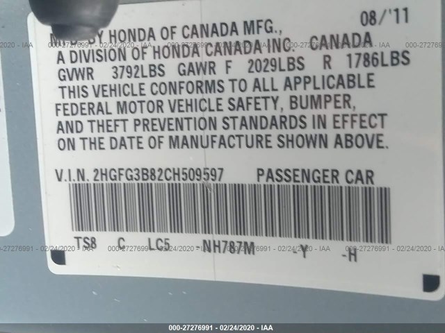 Photo 8 VIN: 2HGFG3B82CH509597 - HONDA CIVIC CPE 