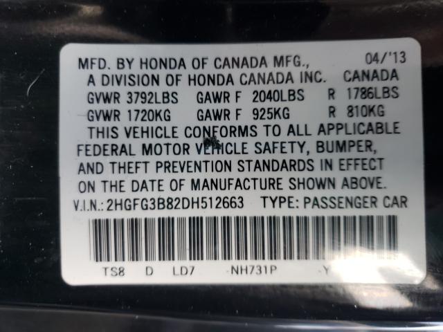 Photo 9 VIN: 2HGFG3B82DH512663 - HONDA CIVIC 