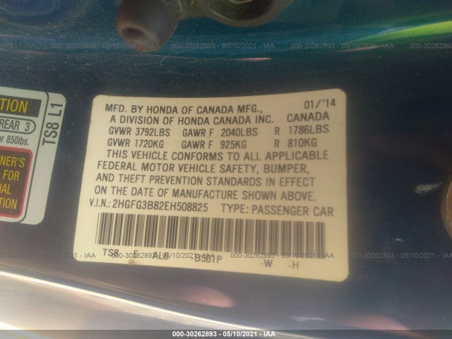 Photo 8 VIN: 2HGFG3B82EH508825 - HONDA CIVIC COUPE 