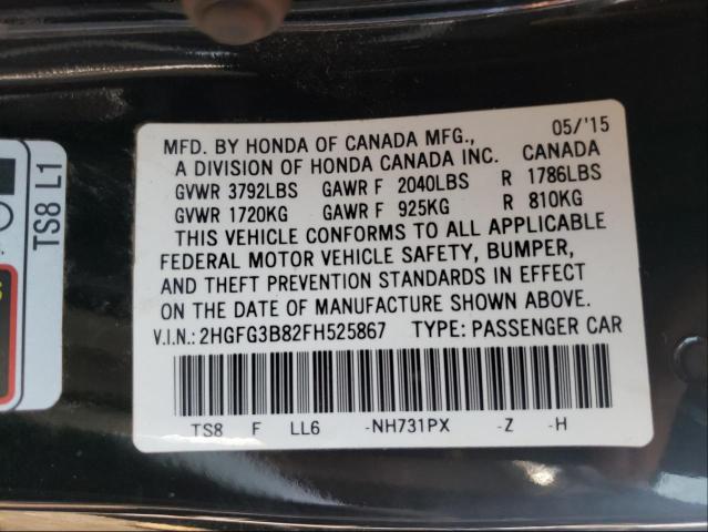 Photo 9 VIN: 2HGFG3B82FH525867 - HONDA CIVIC EX 