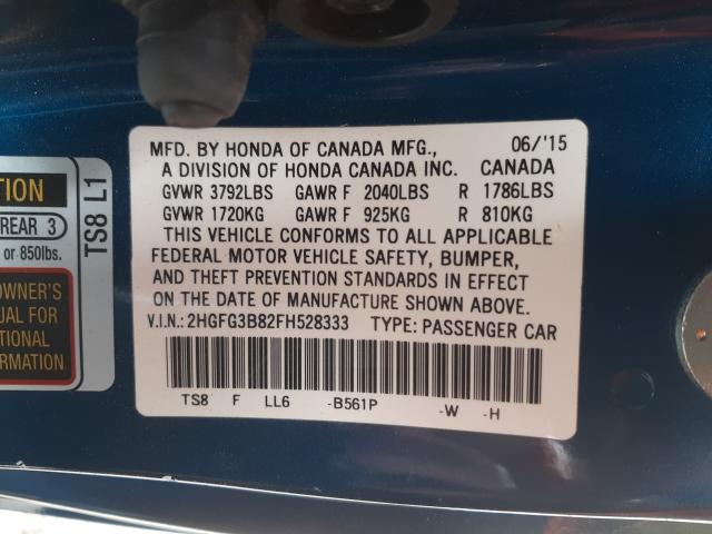 Photo 9 VIN: 2HGFG3B82FH528333 - HONDA CIVIC EX 