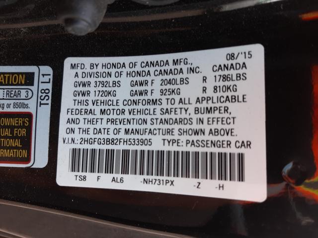 Photo 9 VIN: 2HGFG3B82FH533905 - HONDA CIVIC EX 