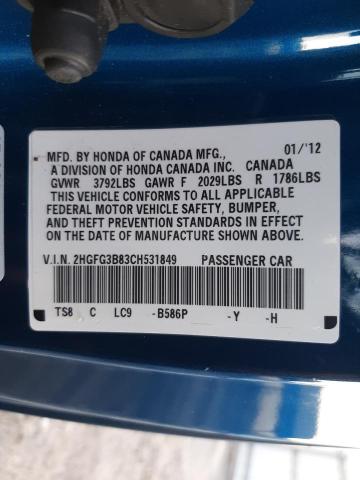 Photo 9 VIN: 2HGFG3B83CH531849 - HONDA CIVIC EX 