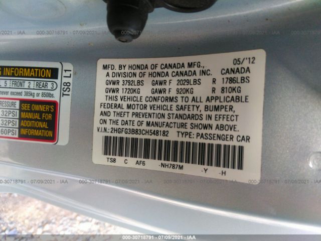 Photo 8 VIN: 2HGFG3B83CH548182 - HONDA CIVIC CPE 