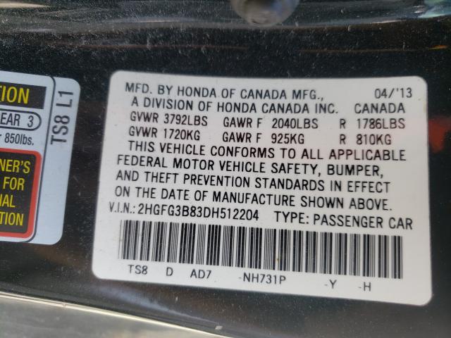 Photo 9 VIN: 2HGFG3B83DH512204 - HONDA CIVIC EX 