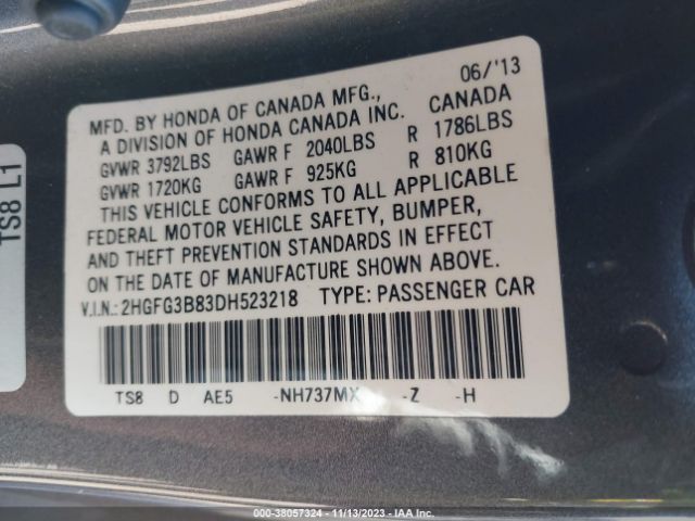 Photo 8 VIN: 2HGFG3B83DH523218 - HONDA CIVIC 