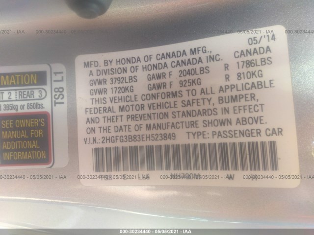 Photo 8 VIN: 2HGFG3B83EH523849 - HONDA CIVIC COUPE 