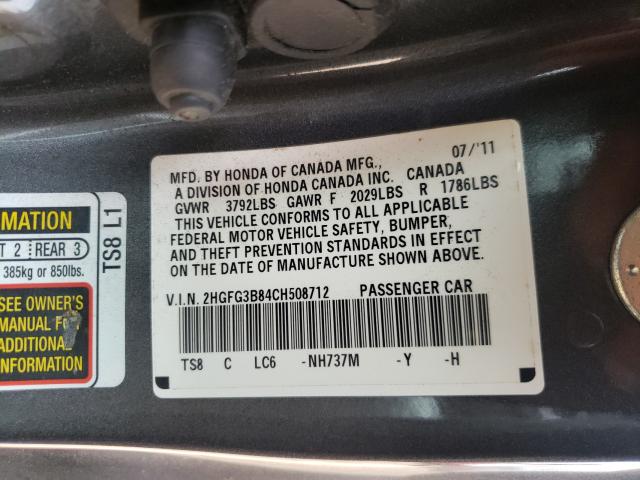 Photo 9 VIN: 2HGFG3B84CH508712 - HONDA CIVIC EX 