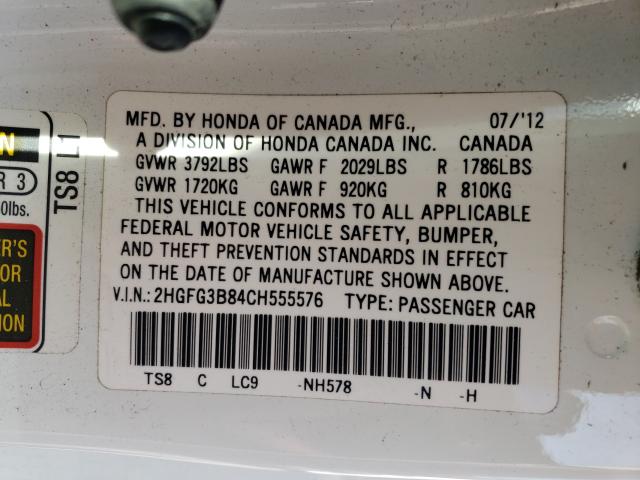 Photo 9 VIN: 2HGFG3B84CH555576 - HONDA CIVIC EX 