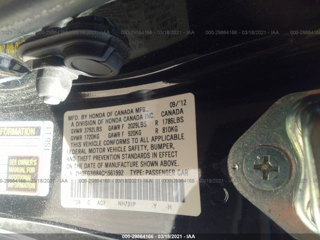 Photo 8 VIN: 2HGFG3B84CH561992 - HONDA CIVIC CPE 