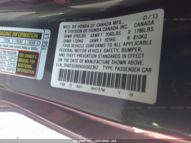 Photo 8 VIN: 2HGFG3B84DH502362 - HONDA CIVIC CPE 