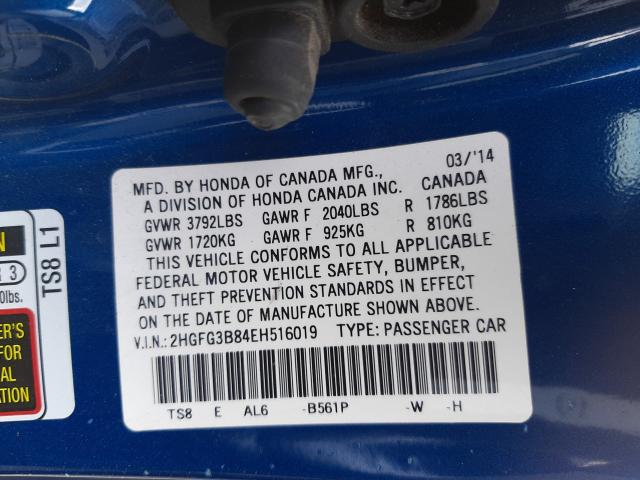 Photo 9 VIN: 2HGFG3B84EH516019 - HONDA CIVIC EX 