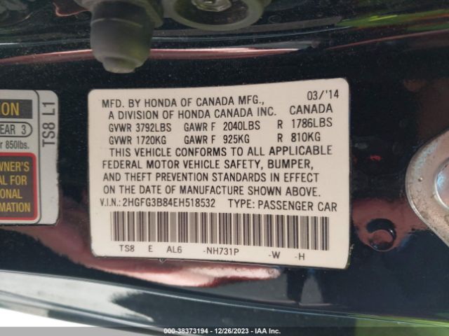 Photo 8 VIN: 2HGFG3B84EH518532 - HONDA CIVIC 