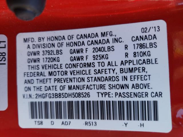 Photo 9 VIN: 2HGFG3B85DH508526 - HONDA CIVIC EX 