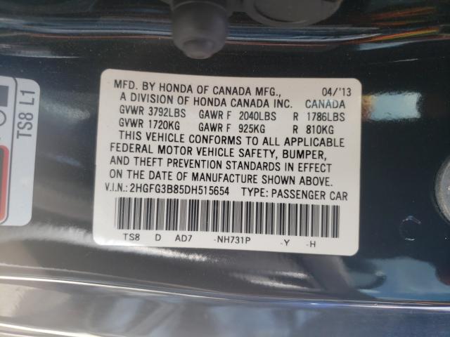 Photo 9 VIN: 2HGFG3B85DH515654 - HONDA CIVIC EX 