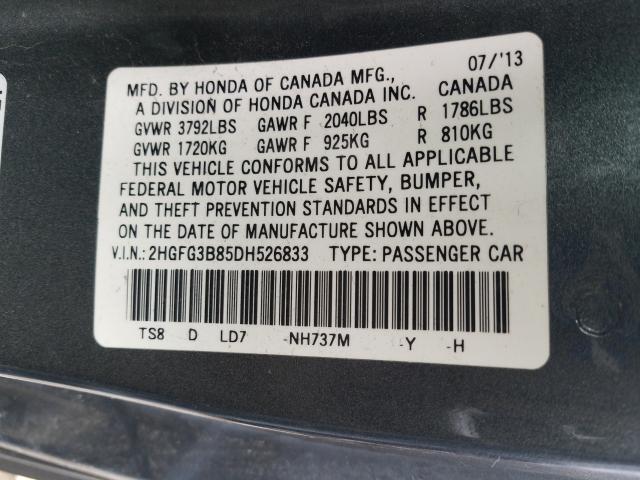 Photo 9 VIN: 2HGFG3B85DH526833 - HONDA CIVIC EX 