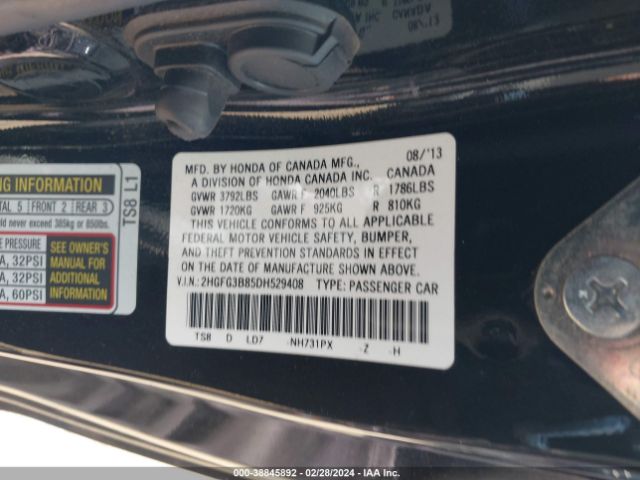 Photo 8 VIN: 2HGFG3B85DH529408 - HONDA CIVIC 