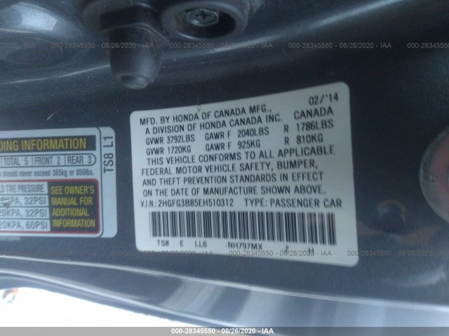 Photo 8 VIN: 2HGFG3B85EH510312 - HONDA CIVIC COUPE 