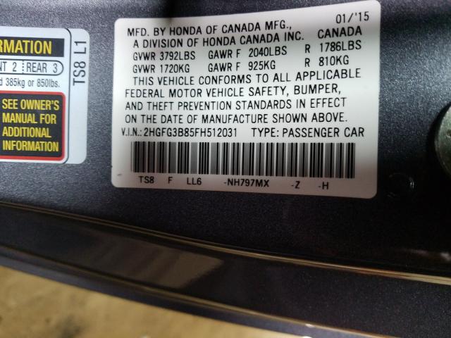 Photo 9 VIN: 2HGFG3B85FH512031 - HONDA CIVIC EX 