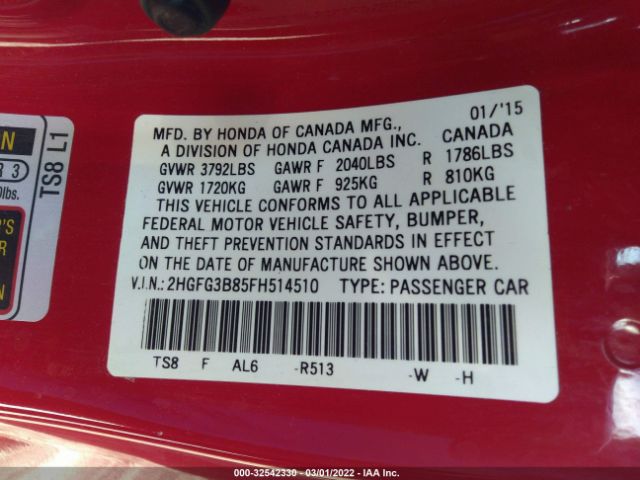 Photo 8 VIN: 2HGFG3B85FH514510 - HONDA CIVIC COUPE 