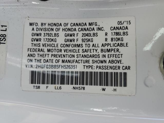 Photo 11 VIN: 2HGFG3B85FH526351 - HONDA CIVIC EX 