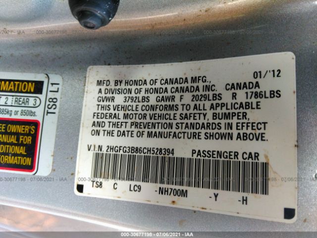 Photo 8 VIN: 2HGFG3B86CH528394 - HONDA CIVIC CPE 