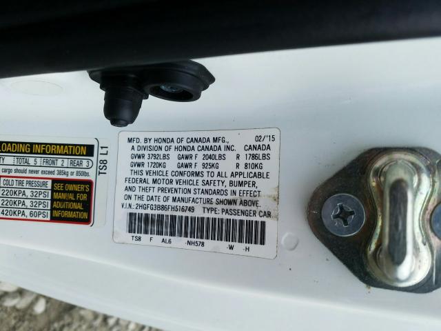 Photo 9 VIN: 2HGFG3B86FH516749 - HONDA CIVIC EX 