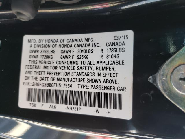 Photo 9 VIN: 2HGFG3B86FH517934 - HONDA CIVIC EX 