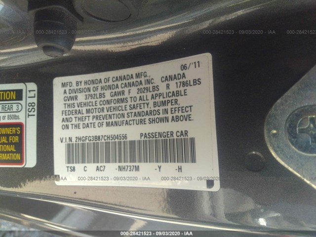 Photo 8 VIN: 2HGFG3B87CH504556 - HONDA CIVIC CPE 