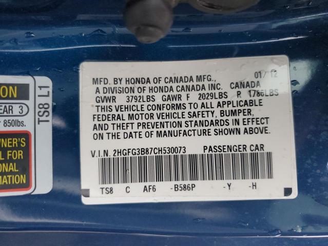 Photo 11 VIN: 2HGFG3B87CH530073 - HONDA CIVIC EX 