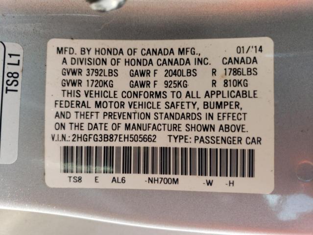 Photo 11 VIN: 2HGFG3B87EH505662 - HONDA CIVIC EX 