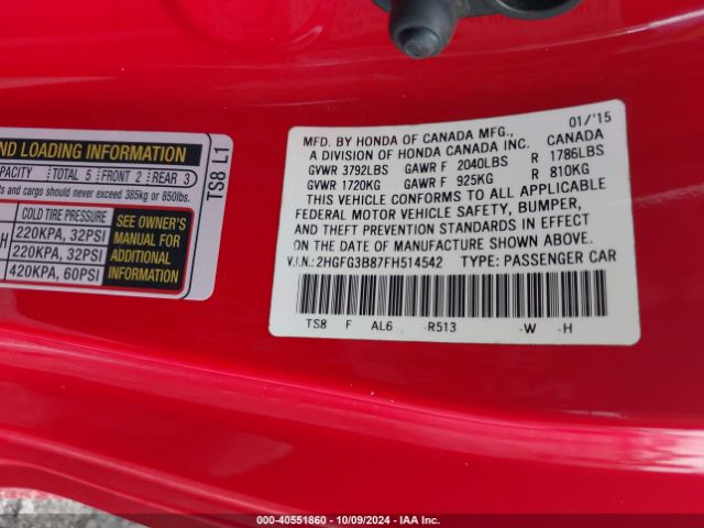 Photo 8 VIN: 2HGFG3B87FH514542 - HONDA CIVIC 