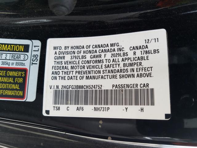 Photo 9 VIN: 2HGFG3B88CH524752 - HONDA CIVIC EX 